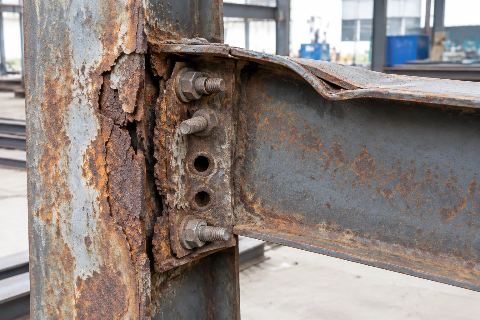 Steel corrosion, buckling and connection damage